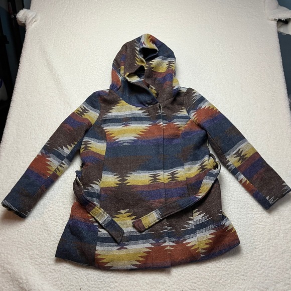 Mossimo Supply Co Jacket Womens XL Multicolor Aztec Southwestern Hooded Belted - Picture 2 of 8